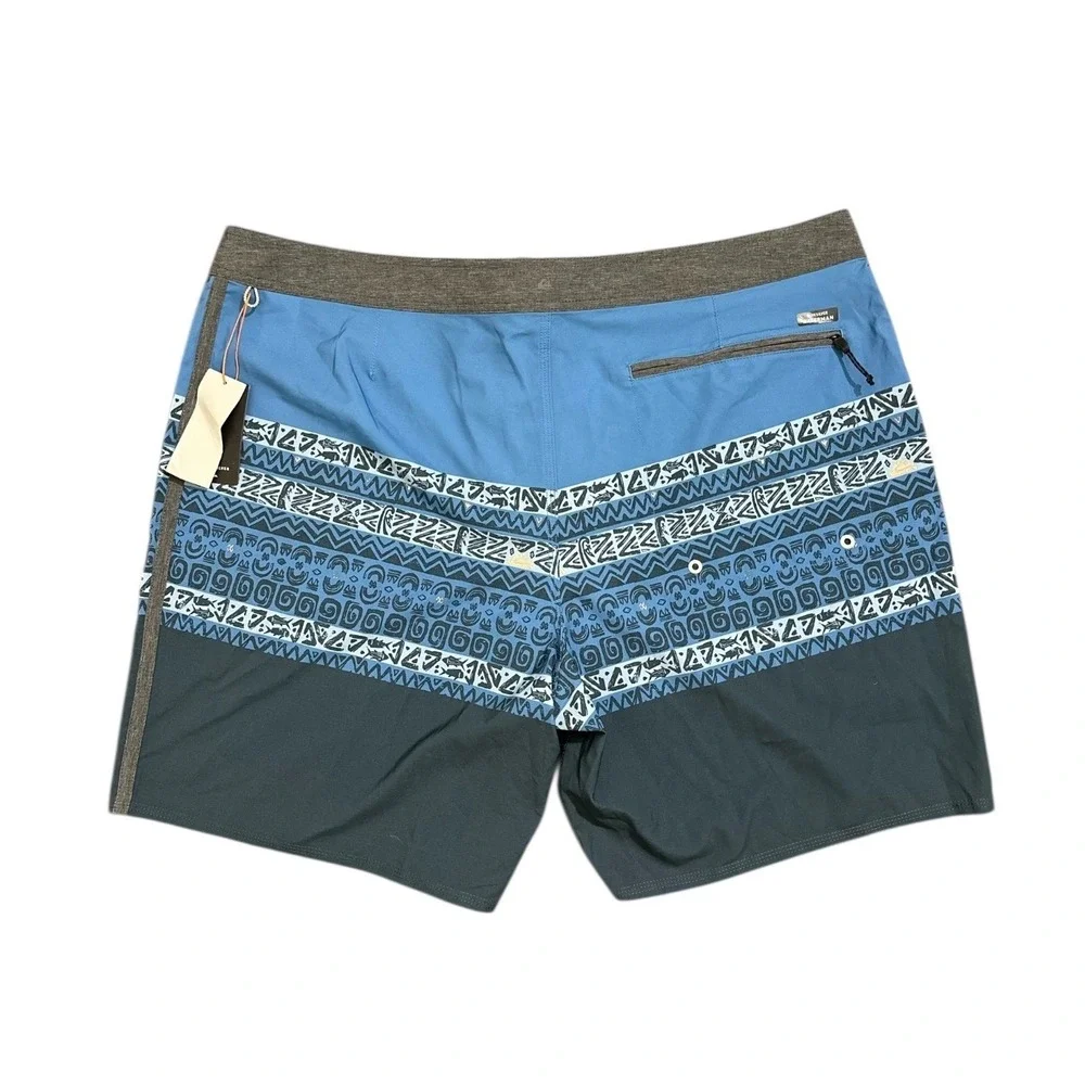 Quiksilver Waterman Board Shorts Liberty Tribal Fish Blue Gray Men's Size 44 NWT